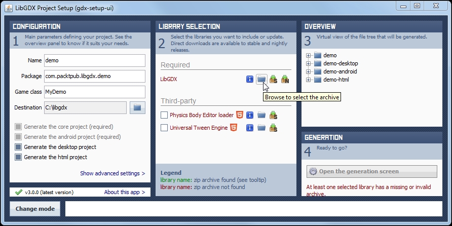 Creating a new application