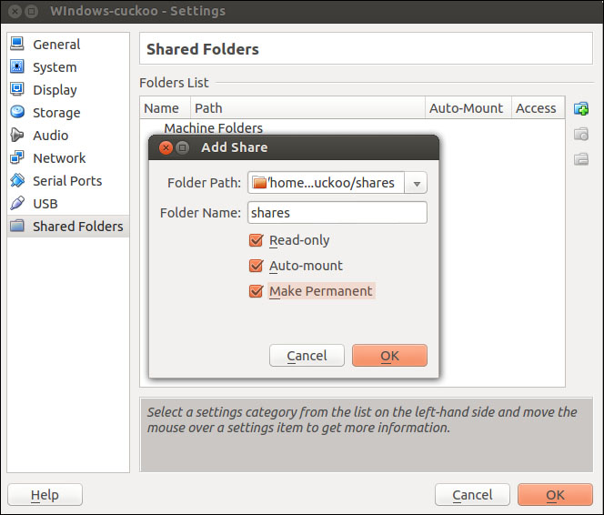 Setting up a shared folder between Host OS and Guest OS
