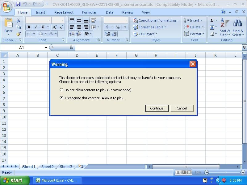 Submitting a malware Excel document &ndash; CVE-2011-0609_XLS-SWF-2011-03-08_crsenvironscan.xls