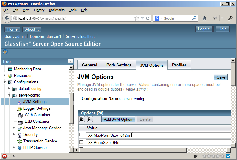 Setting the GlassFish JVM parameters