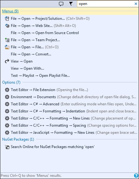 finding-visual-studio-commands-visual-studio-2013-cookbook