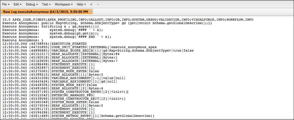 Opening and reading debug logs and adjusting log levels