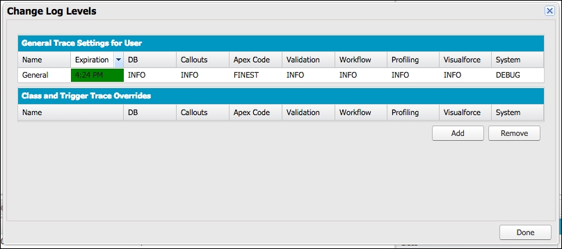 Opening and reading debug logs and adjusting log levels