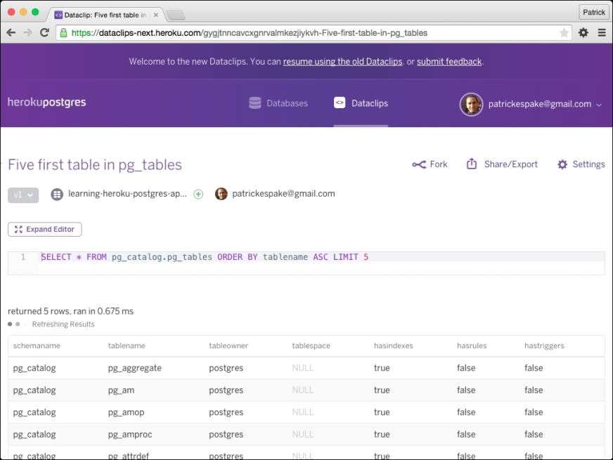 Creating dataclips