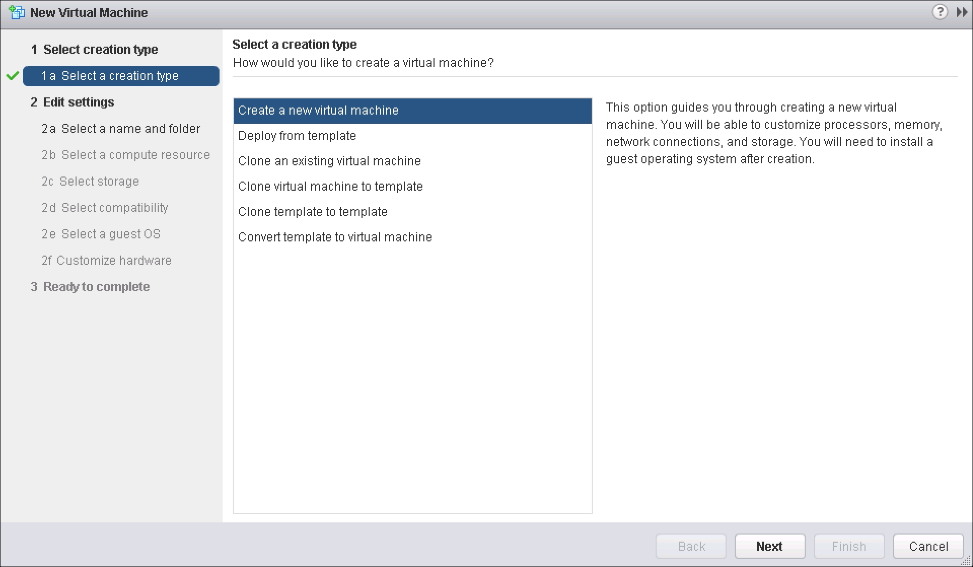 Existing vm. Create select.