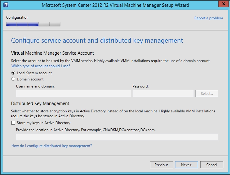 Creating the distributed key management container in Active Directory