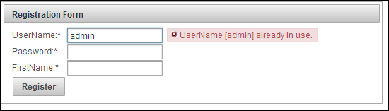Time for action – validate the UserName using AJAX listeners