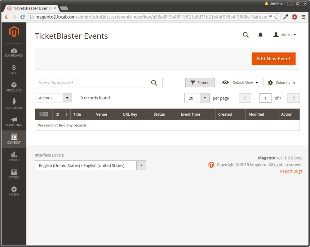 Creating the backend view to list the events
