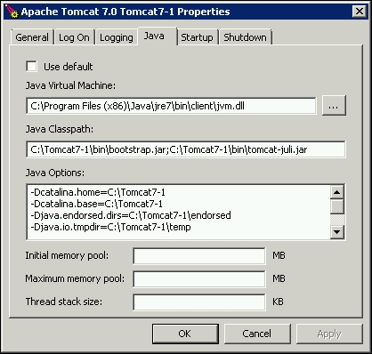 Configuring the Tomcat service