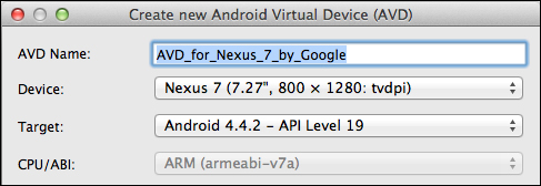 Creating a Nexus 7 AVD using the AVD Manager