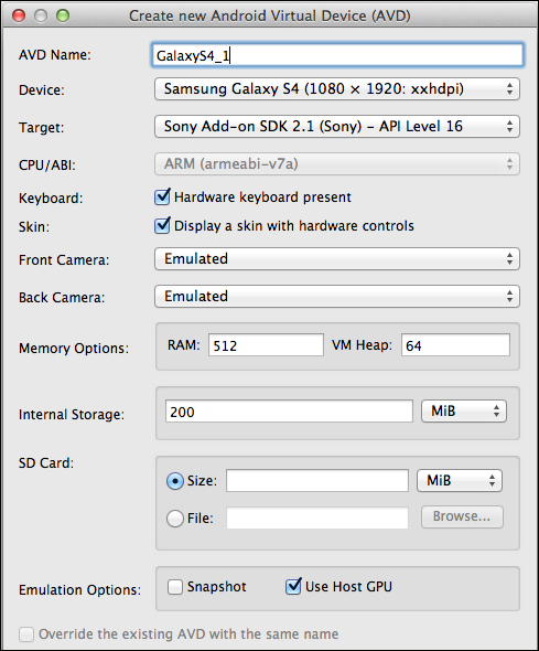 Creating a Samsung Galaxy S4 AVD using the SDK and AVD Manager
