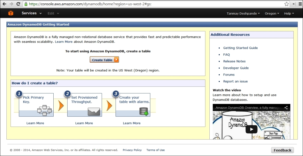Creating a DynamoDB table using the AWS management console