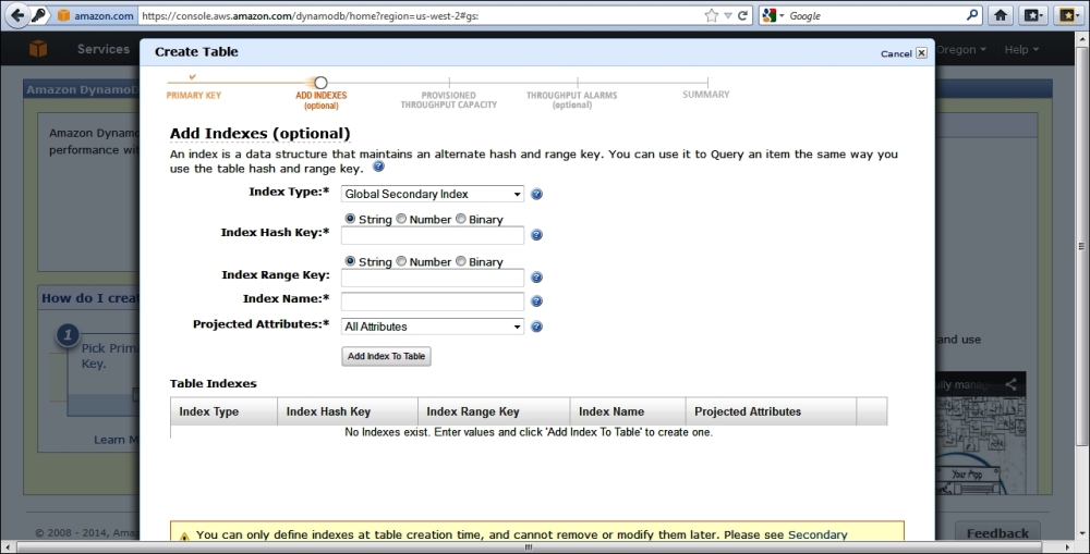 Creating a DynamoDB table using the AWS management console