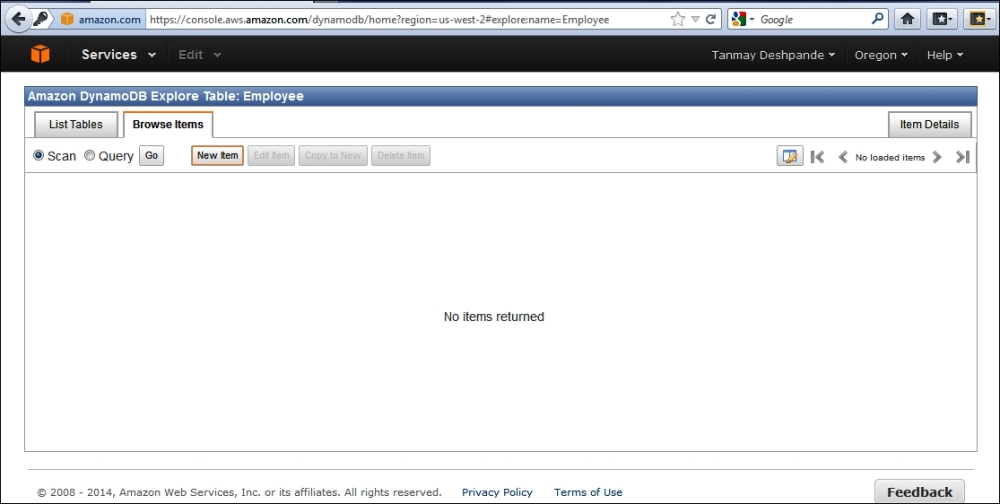Creating a DynamoDB table using the AWS management console