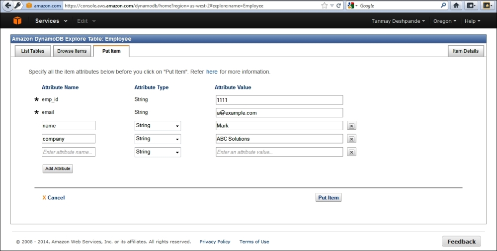Creating a DynamoDB table using the AWS management console