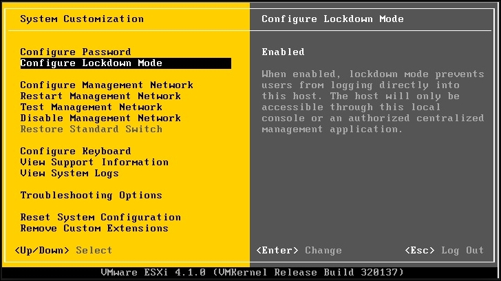 Enable Lockdown mode from the ESXi console