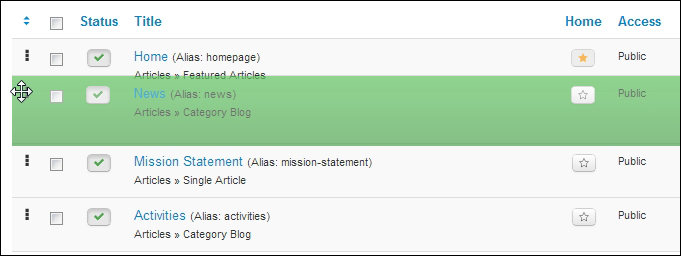 Time for action – changing the order of menu items