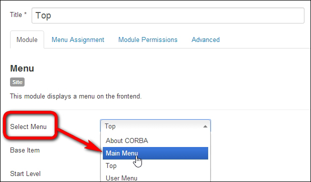 Time for action – displaying Main Menu links in Top Menu