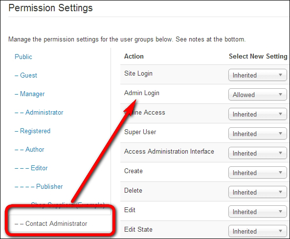 Time for action – telling Joomla! what the group can do