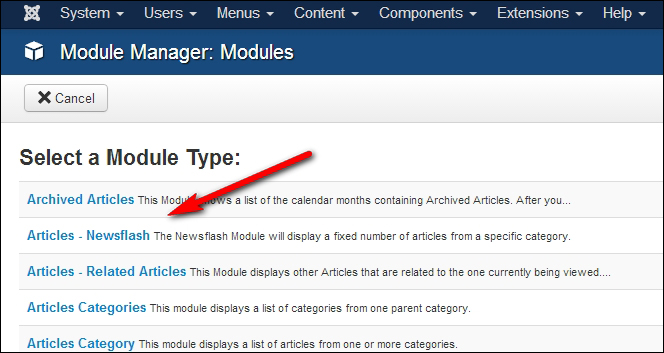 Time for action – adding the Newsflash module to the home page