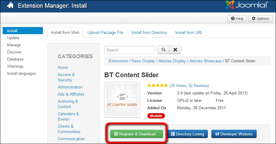 Time for action – downloading and installing an extension