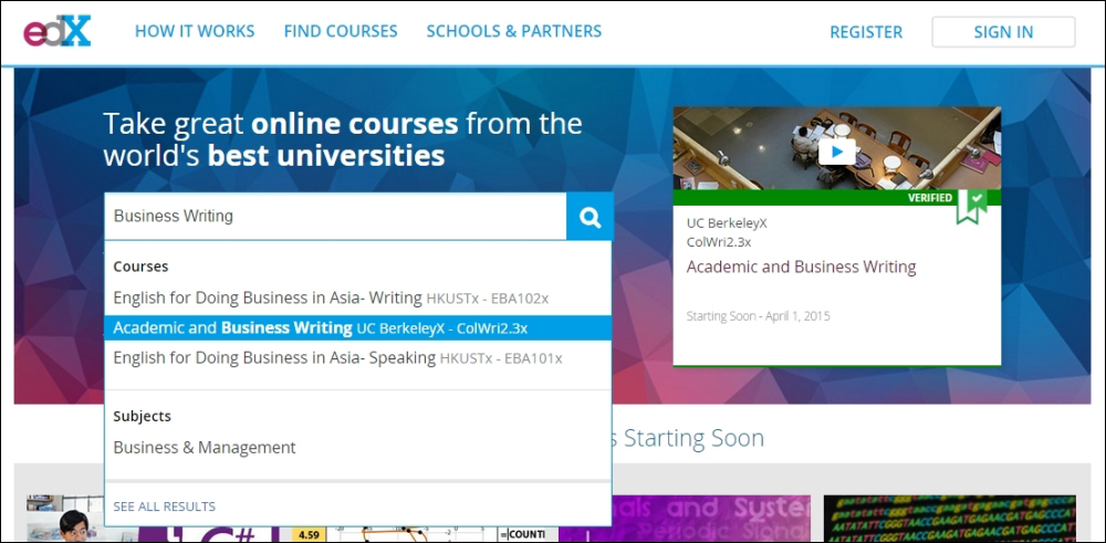Finding courses by searching