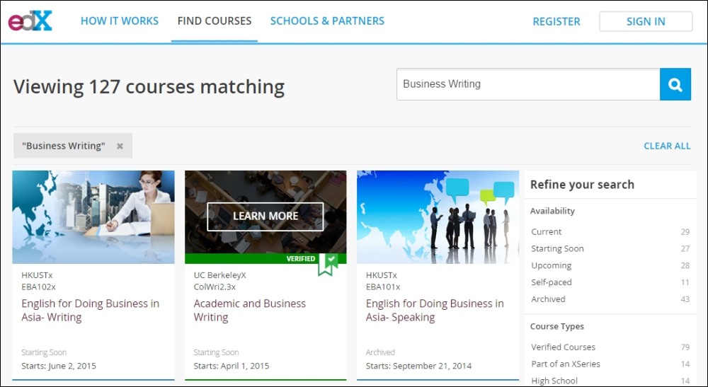Finding courses by searching