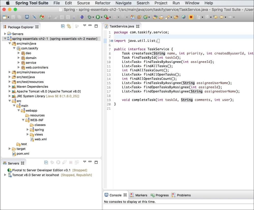 The project structure of a Spring MVC application
