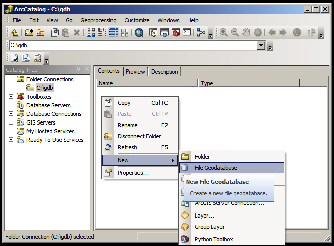 Creating the geodatabase