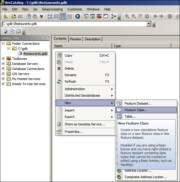 Creating the feature classes