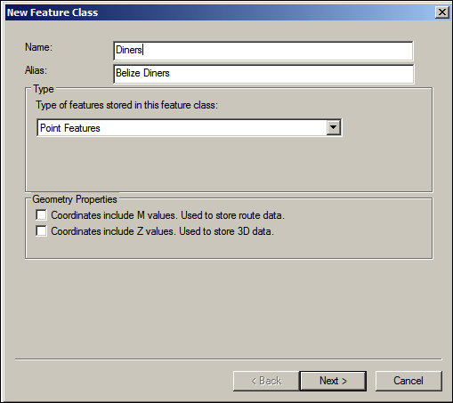 Creating the feature classes