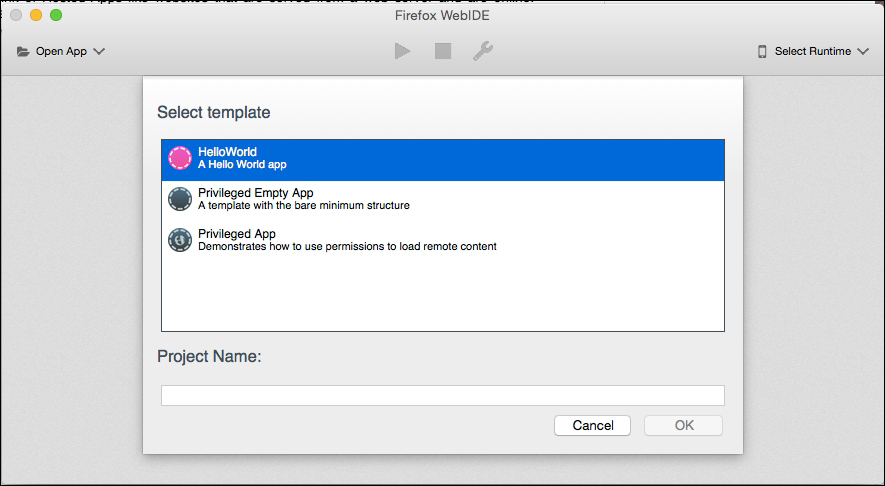 Installing and creating new apps by using WebIDE
