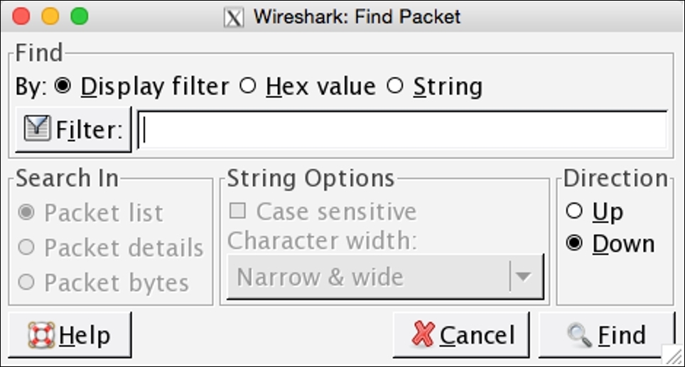 Searching for packets using the Find dialog