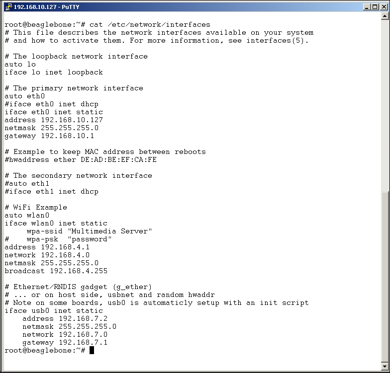 Setting up a static IP on the BeagleBone