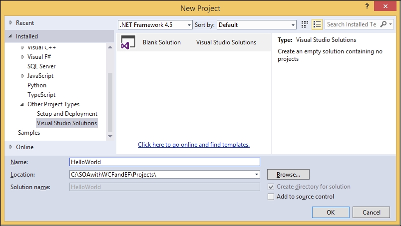Creating the HelloWorld solution and project
