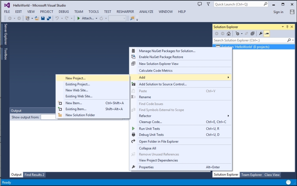 Creating the HelloWorld solution and project