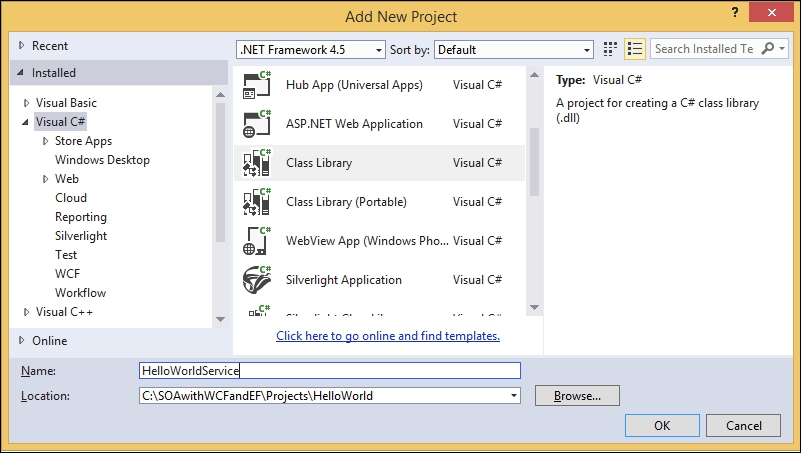 Creating the HelloWorld solution and project