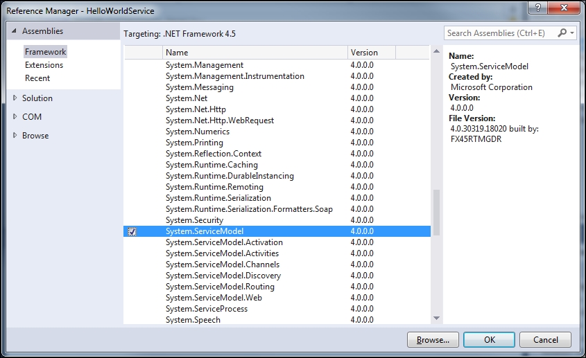 Creating the HelloWorld solution and project