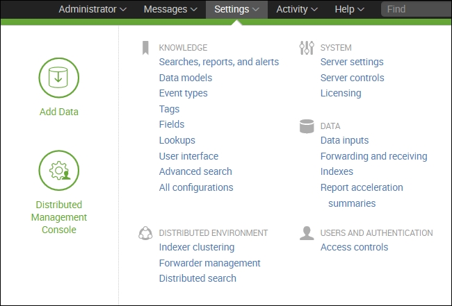 The settings section