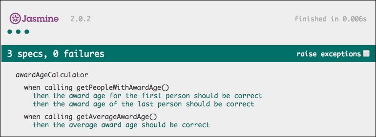 Adding tests using the default Jasmine infrastructure