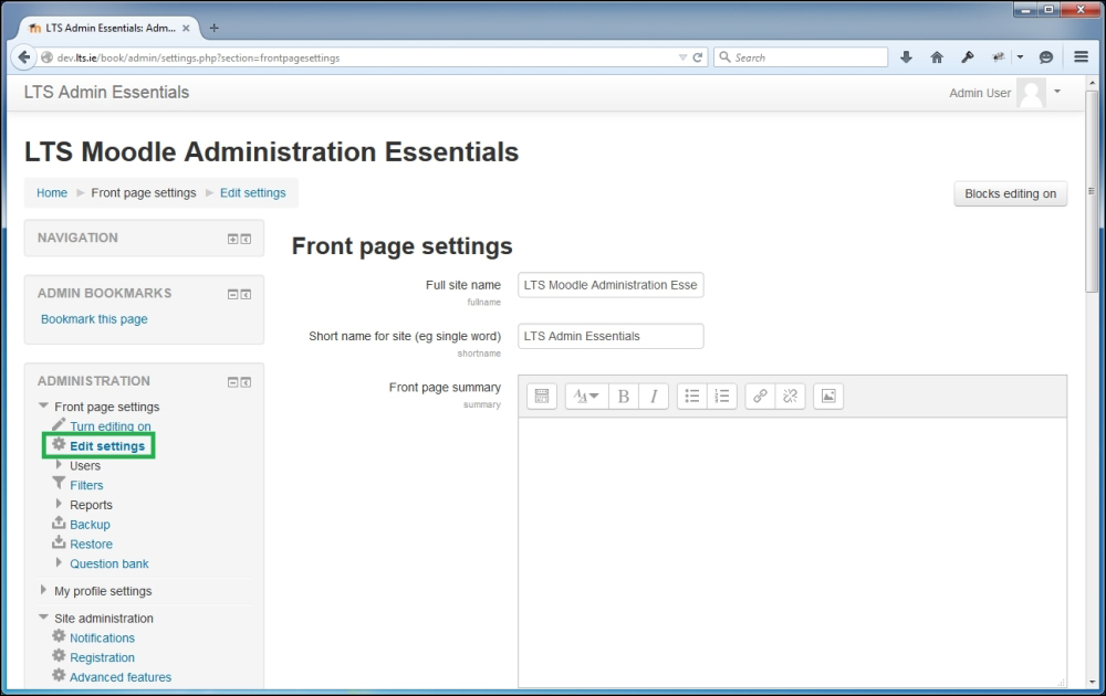 Configuring the front page