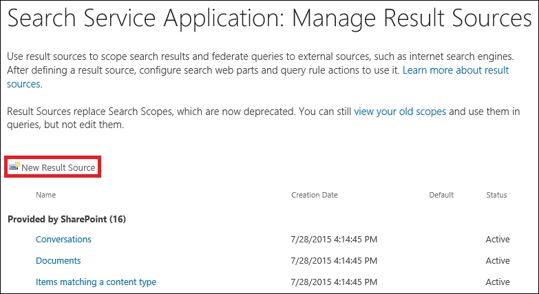 Configuring result source