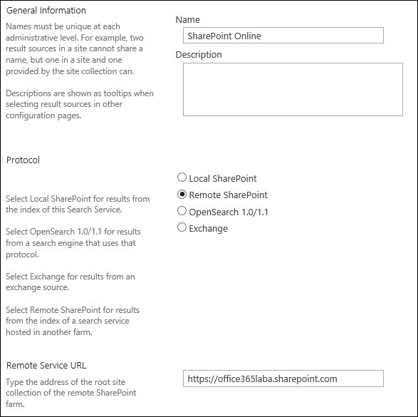 Configuring result source