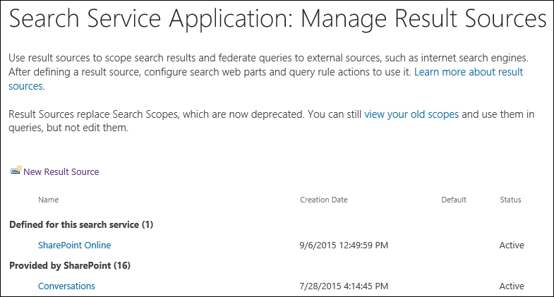 Configuring result source