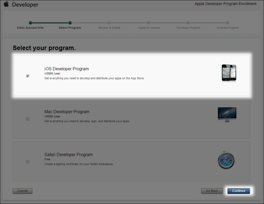 Step 1 – become a developer through Apple's iOS program