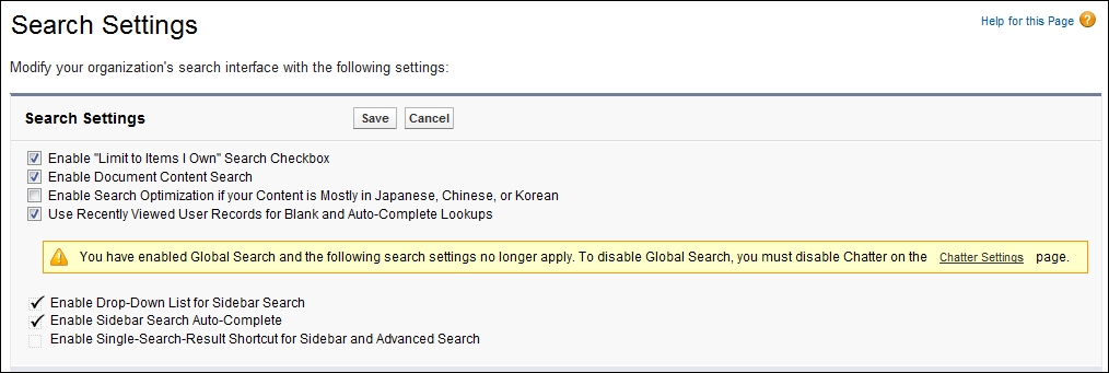 Search settings