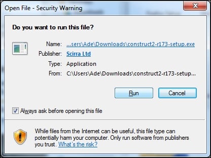 Walking through the installation of Construct 2