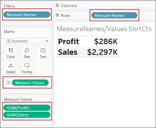 Exercise - Measure Names and Measure Values shortcuts