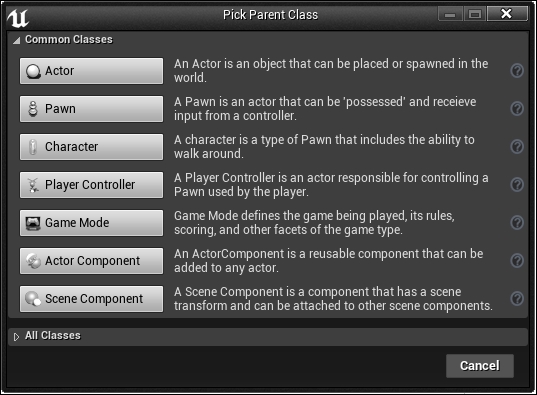 Creating your first Blueprint class