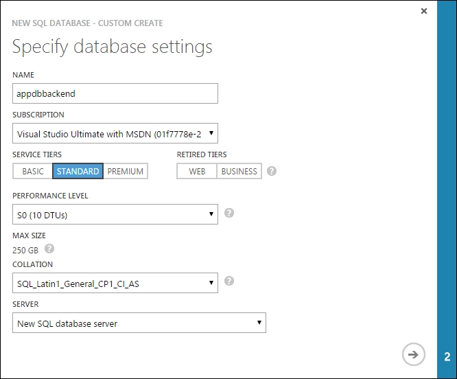 Creating a Microsoft Azure SQL database